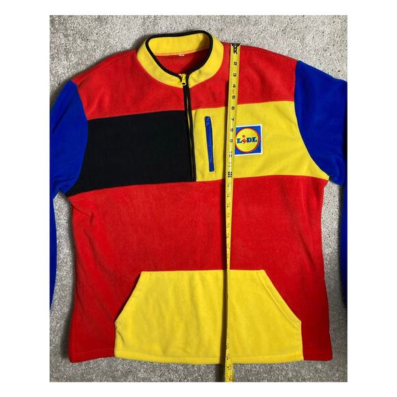Lidl Pull Over Fleece Sweater Jacket XL Red Blue Yellow Black - 100% Polyester - Picture 6 of 9